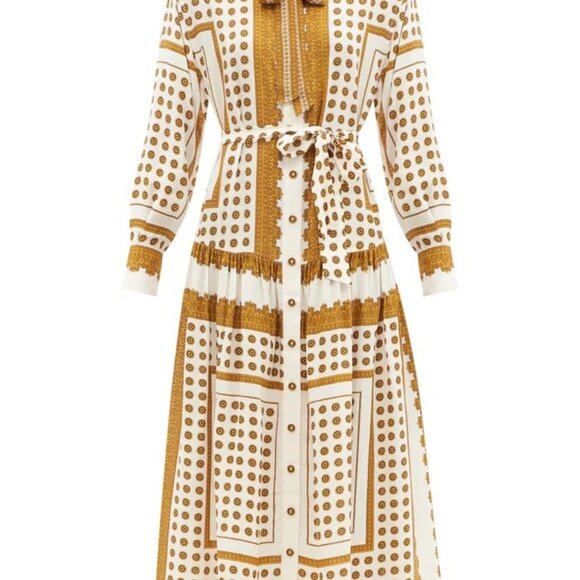 ZIMMERMANN SZ 8 DOTTED SCARF MIDI DRESS EUC NECK SASH WAIST BELT RELAXED - Picture 6 of 11